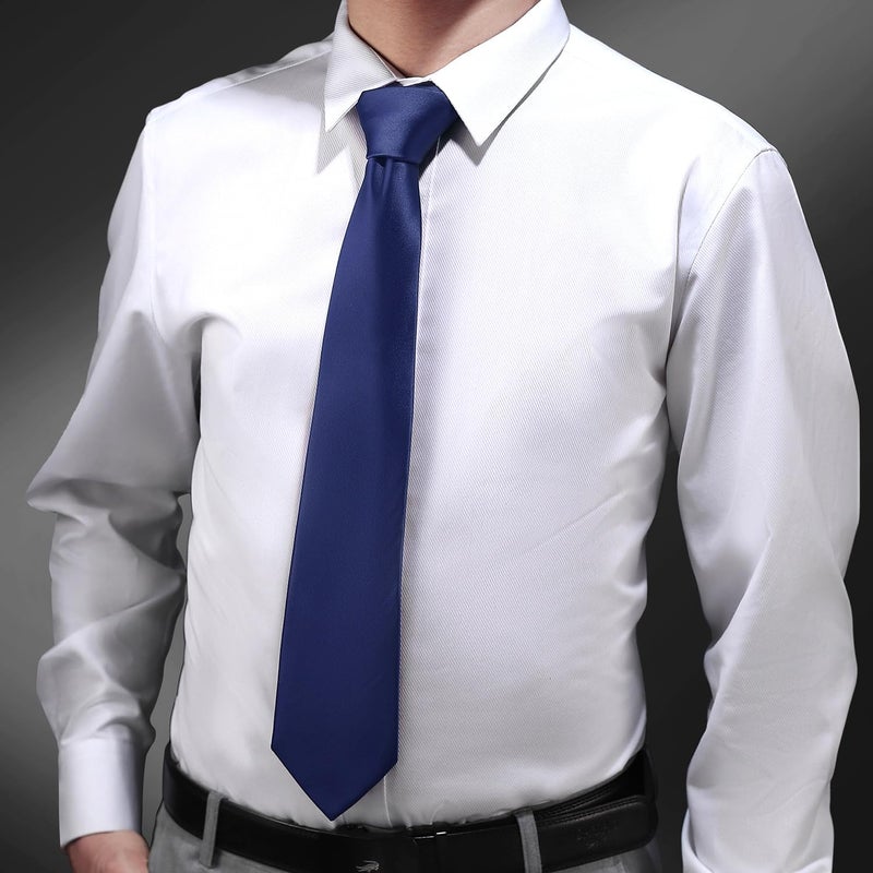 Murong Men's Ties Solid Color Pure Polyester Plain Fine Stripes Necktie Ties For Men - Image 2